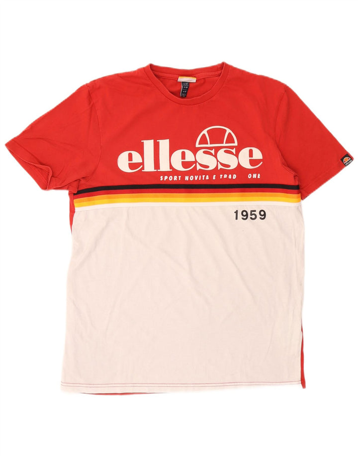 Ellesse Herren Grafik-T-Shirt-Oberteil aus mittelroter Colourblock-Baumwolle