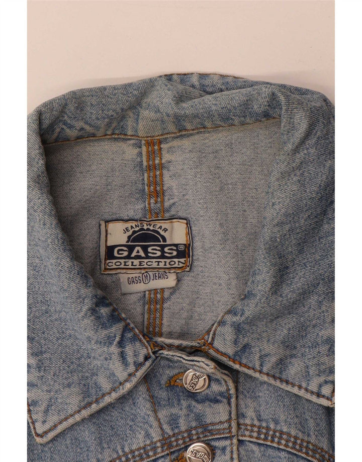 Vintage Damen Crop Denim Weste UK 12 Mittelblau