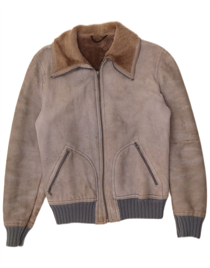 VINTAGE Herren Shearling Jacke IT 48 Mittelgraues Shearling