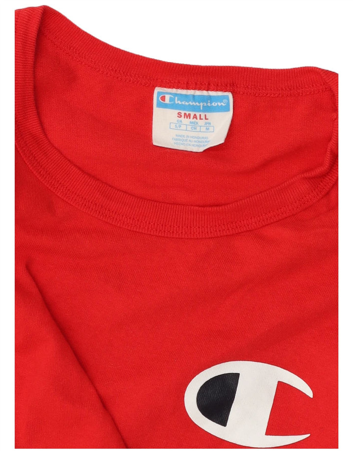 CHAMPION Mens Graphic Top Long Sleeve Small Red Cotton
