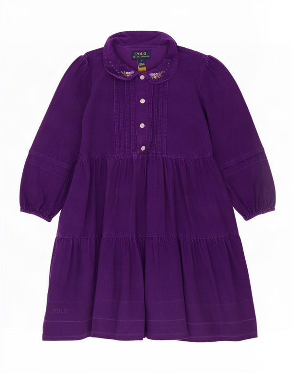 Polo Ralph Lauren Langarm-Stufenkleid für Mädchen, 5–6 Jahre, lila geblümt