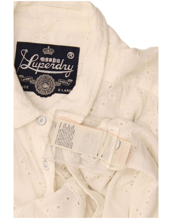 Superdry Damen-Hemd UK 18 XL aus weißer Baumwolle