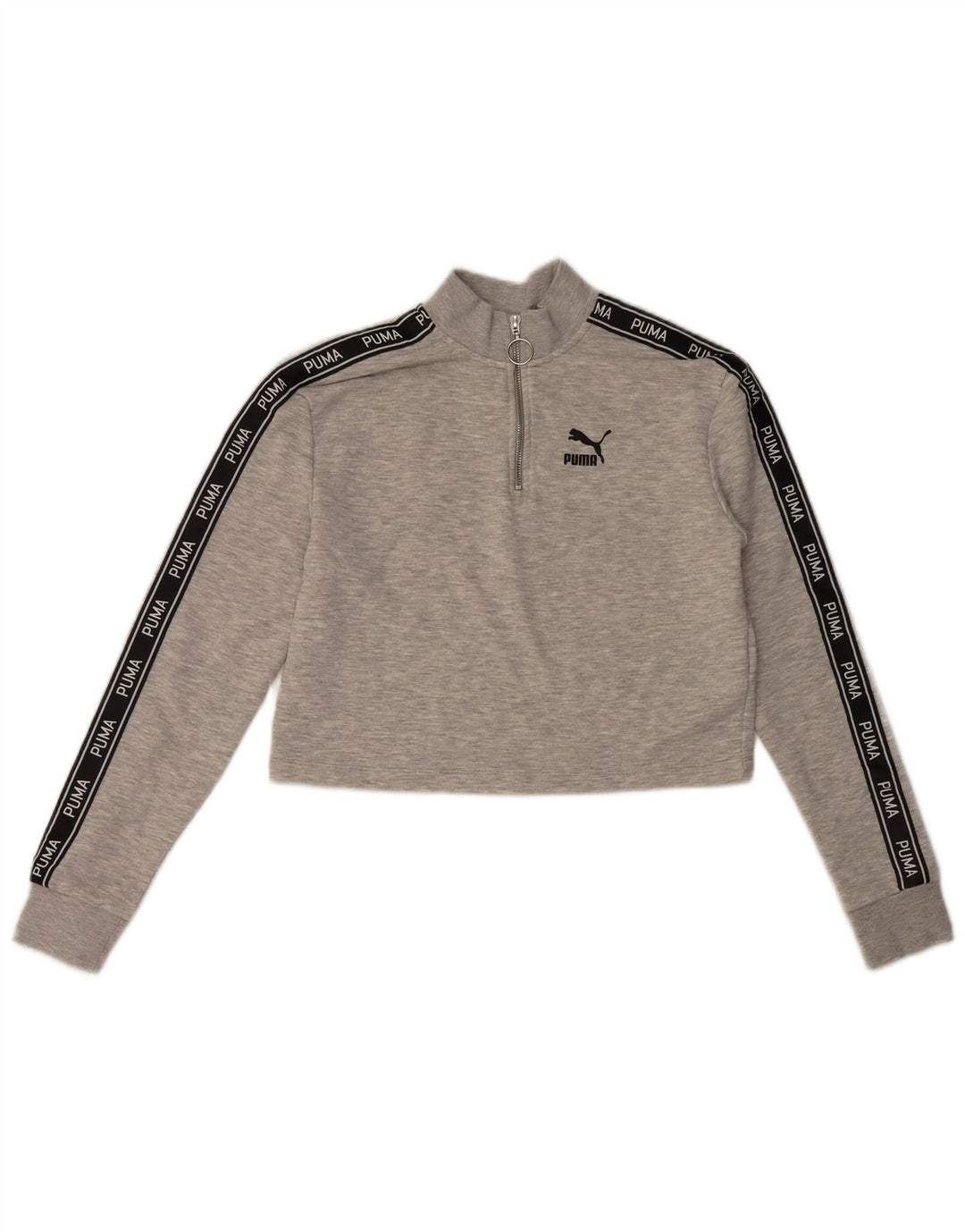 Puma Womens Crop Graphic Sweatshirt Pullover UK 10 Small Grau Farbblock