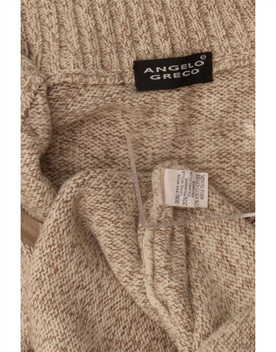 Vintage Herren-Pullover mit Reißverschluss, XL, beige gefleckte Wolle