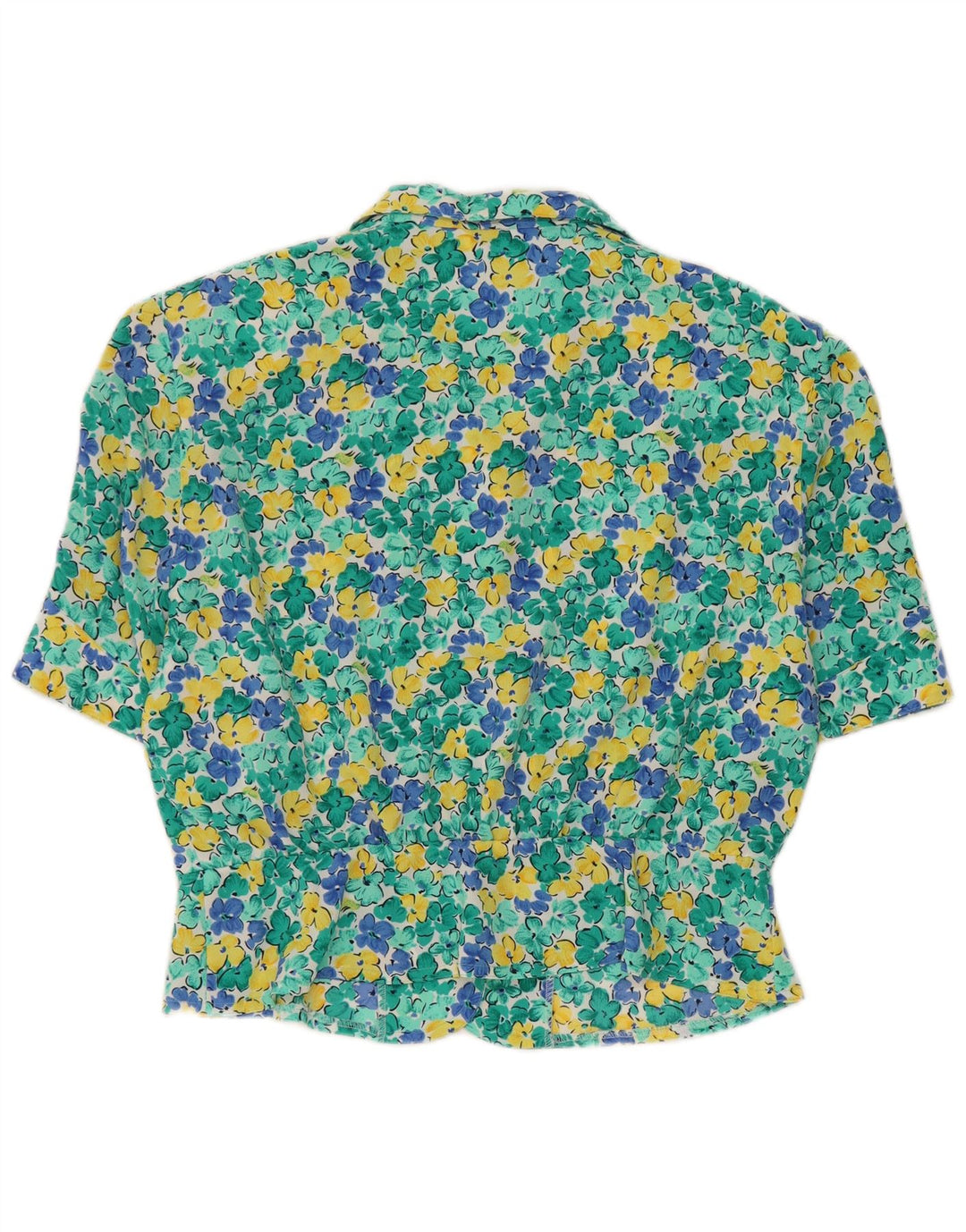 MARKWALD Damen Crop Kurzarm-Hemdbluse IT 42 Mittelgrünes Blumenmuster