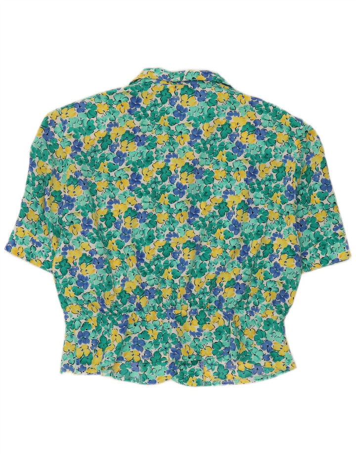MARKWALD Damen Crop Kurzarm-Hemdbluse IT 42 Mittelgrünes Blumenmuster