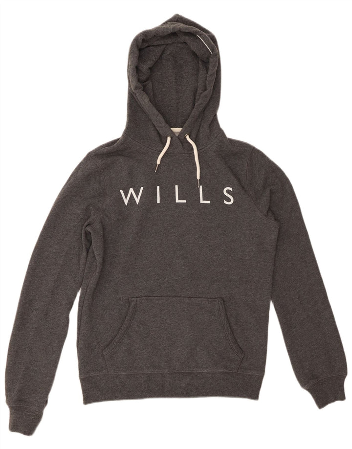 JACK WILLS Damen-Kapuzenpullover mit Grafik, übergroß, Gr. 8, Grau, Baumwolle