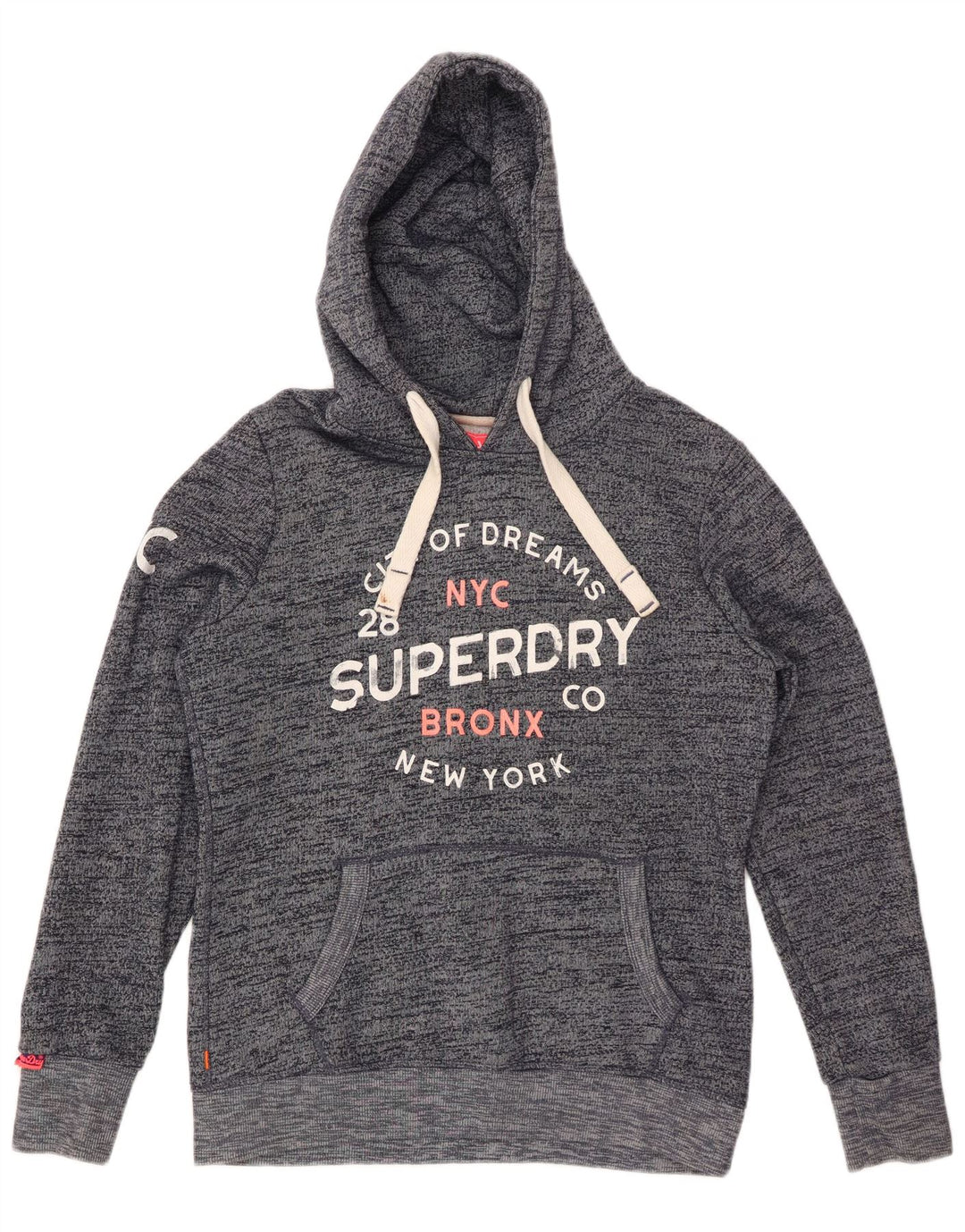 SUPERDRY Damen Bronx Graphic Hoodie Pullover UK 16 Large Grau meliert