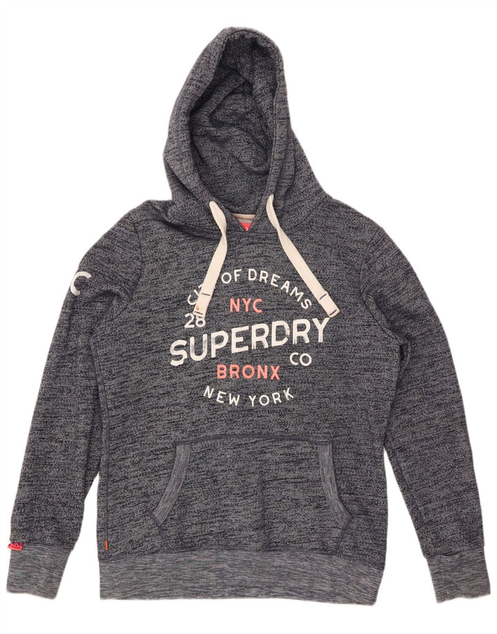 SUPERDRY Damen Bronx Graphic Hoodie Pullover UK 16 Large Grau meliert