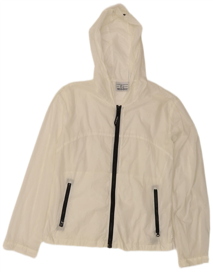 Woolrich Damen-Regenjacke mit Kapuze, UK 14, mittelweißes Nylon