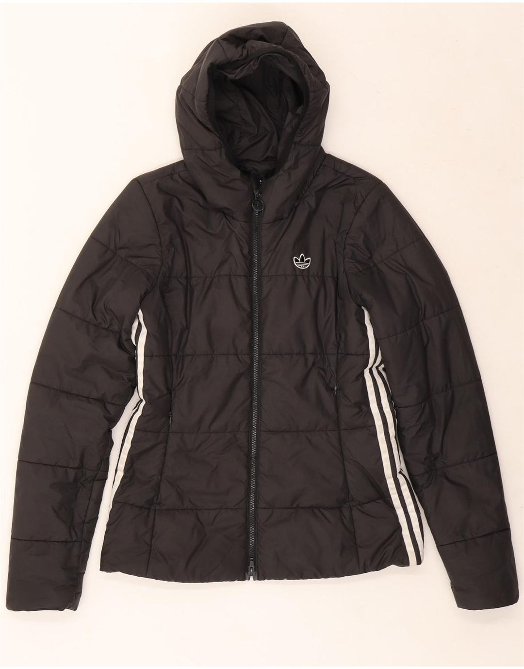 ADIDAS Wattierte Damenjacke mit Kapuze, UK 10, Größe S, Schwarz, Polyester
