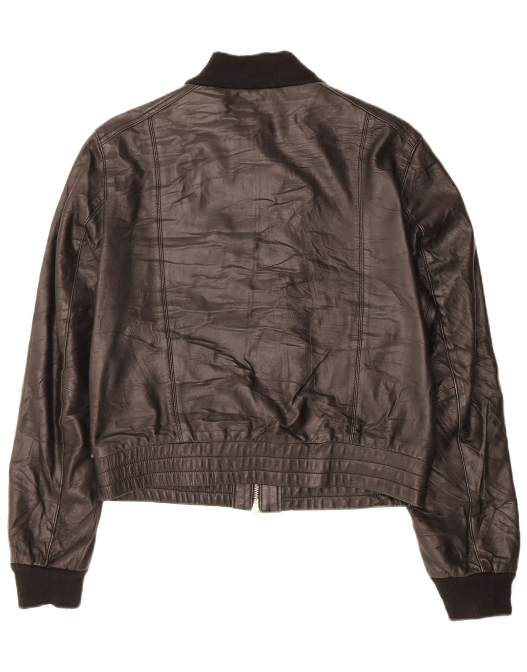 LIU JO Womens Crop Leather Jacket IT 48 XL Black Leather