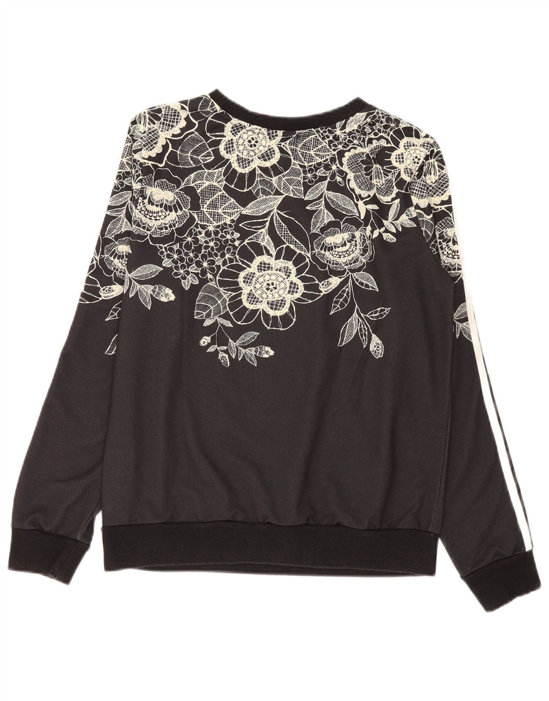 Adidas Damen-Sweatshirt-Pullover UK 12 Mittelschwarzes geblümtes Polyester