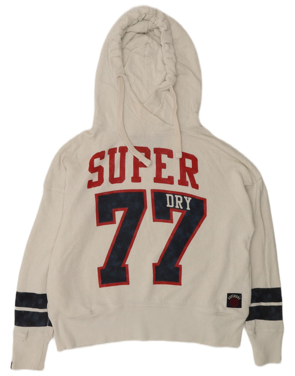 Superdry Womens Graphic Oversized Hoodie Pullover UK 10 Small Weiße Baumwolle