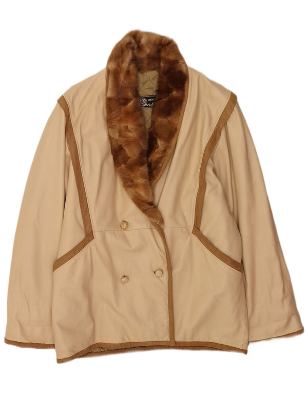 Vintage Damen Zweireihiger Mantel UK 16 Large Beige