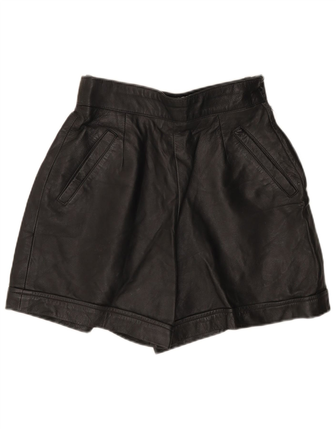 MISS JOY Damen-Ledershorts mit hoher Taille, EU 38, Mittel W25, schwarzes Leder