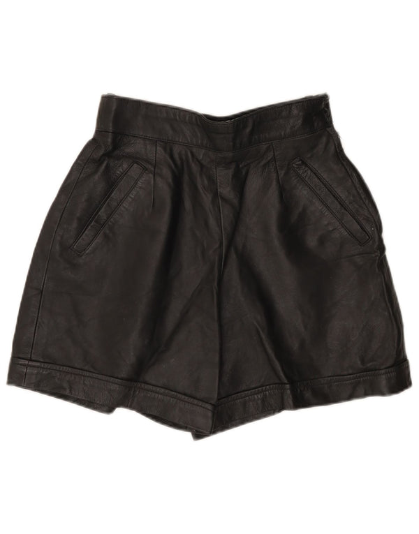MISS JOY Damen-Ledershorts mit hoher Taille, EU 38, Mittel W25, schwarzes Leder