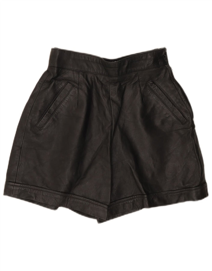 MISS JOY Damen-Ledershorts mit hoher Taille, EU 38, Mittel W25, schwarzes Leder