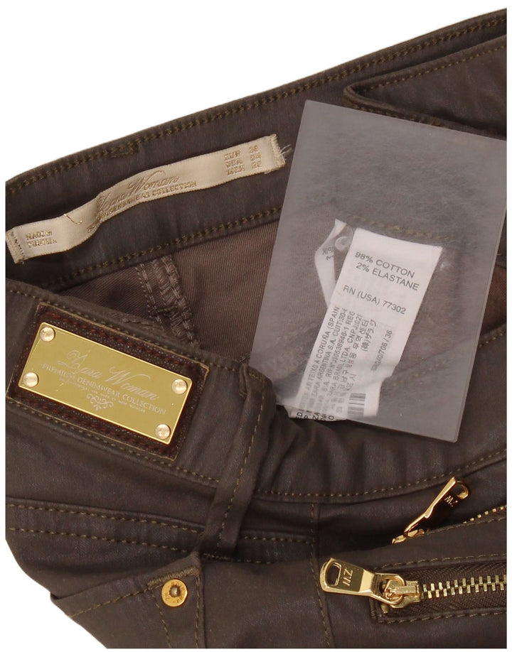 ZARA Damen Skinny Freizeithose W26 L28 Braune Baumwolle