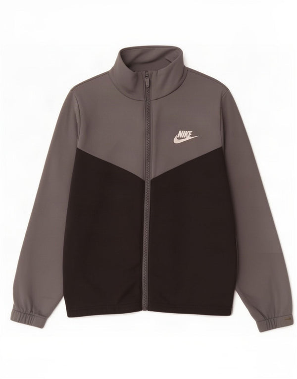 Nike Mädchen-Trainingsanzugoberteil mit Grafik, 8–9 Jahre, Größe S, Grau, Farbblock