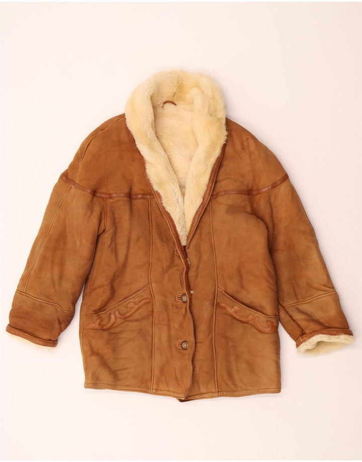 Vintage Damen Shearling Jacke IT 42 Medium Beige Shearling