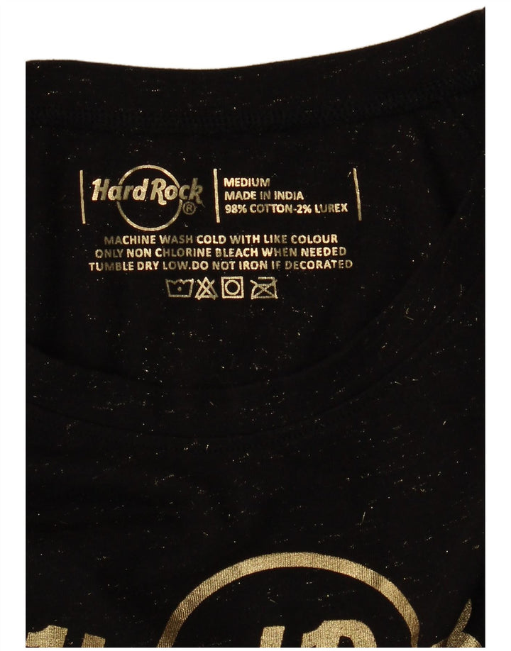 HARD ROCK CAFE Damen Panama Graphic T-Shirt Top UK 12 Medium Schwarz
