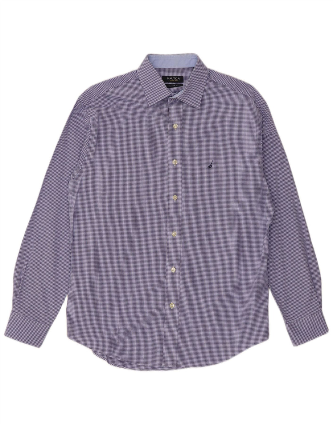 NAUTICA Herren-Hemd mit klassischer Passform, Größe 15, mittelblau karierte Baumwolle