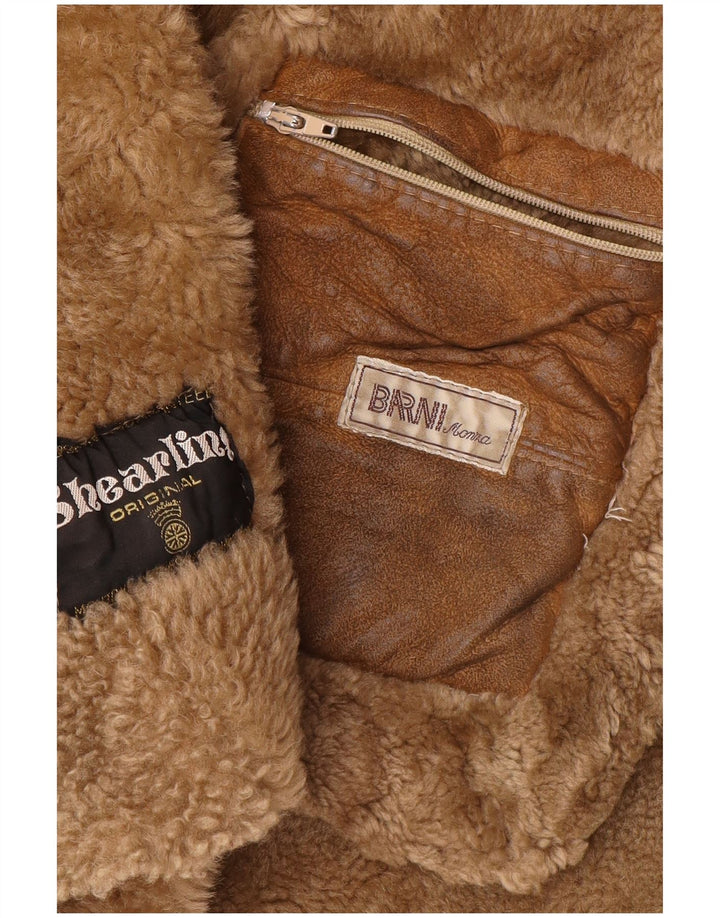 Vintage Herren-Kapuzen-Shearling-Mantel UK 36 Small Brown