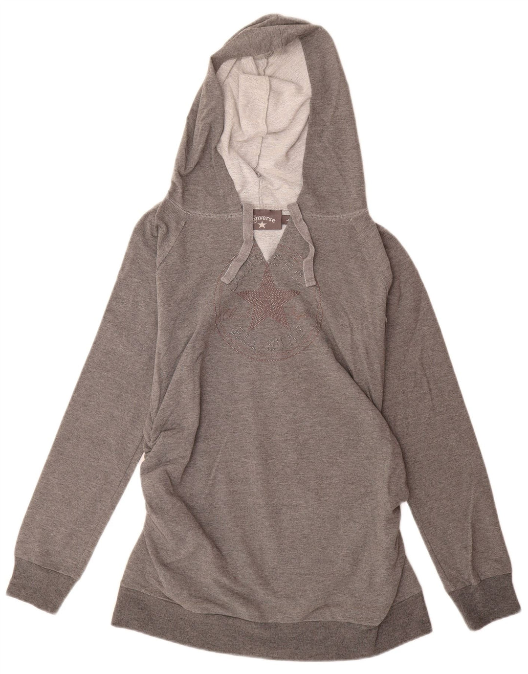 CONVERSE Damen Graphic Hoodie Pullover UK 14 Große graue Baumwolle