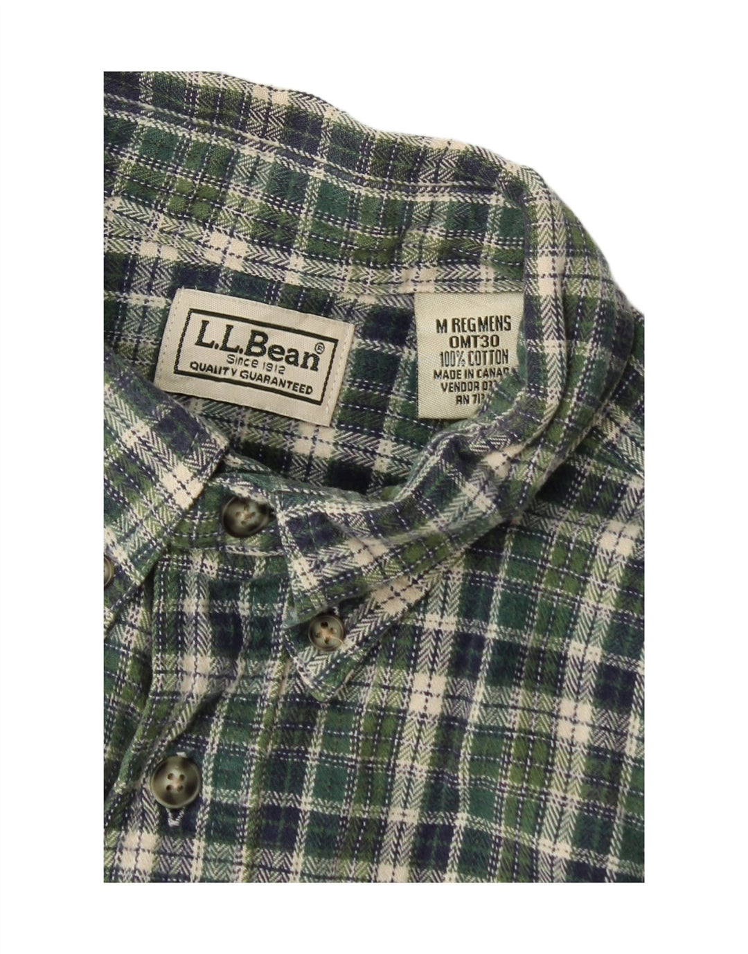 L.L.Bean Herren-Flanellhemd, mittelgrün, kariert, Baumwolle