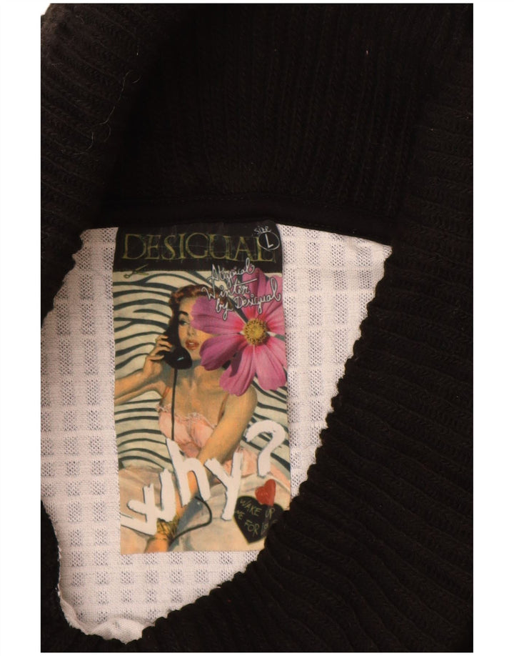 Desigual Damen Rollkragen-Etuikleid UK 14 Große schwarze geometrische Viskose