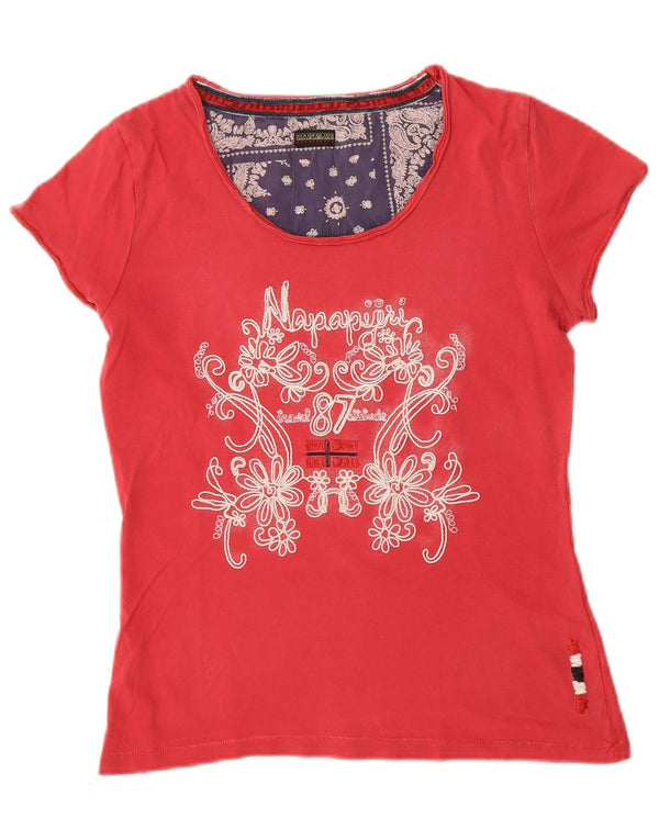 Napapijri Damen Grafik-T-Shirt Top UK 10 Small Rot Baumwolle
