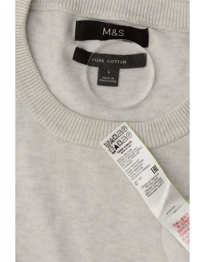 Marks & Spencer Herren-Pullover mit Rundhalsausschnitt, Größe L, aus grauer Baumwolle