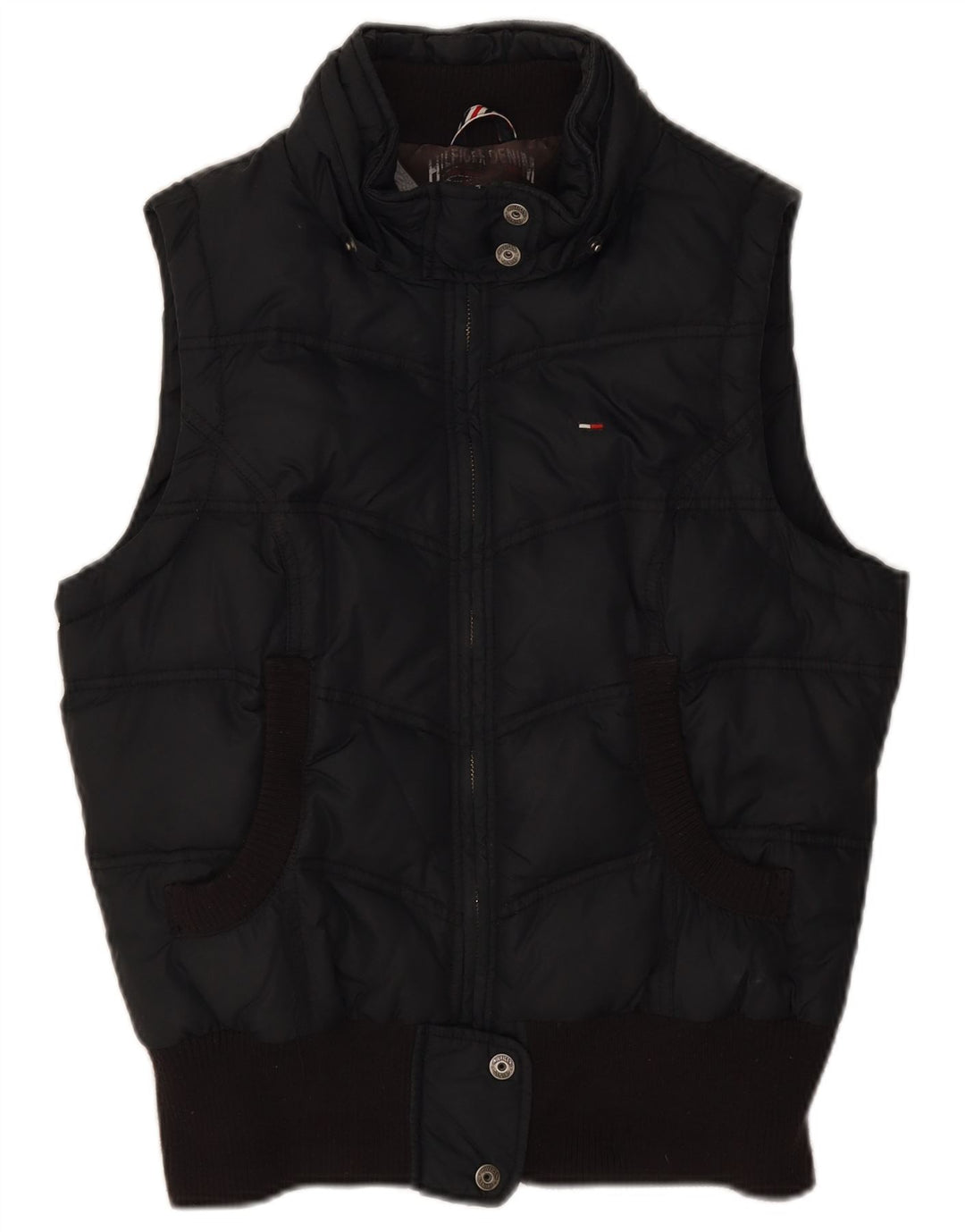 Tommy Hilfiger Damen Wattierte Weste UK 14 Large Schwarz Polyester