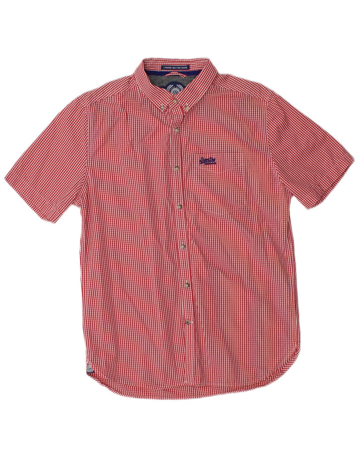 SUPERDRY Herren-Kurzarmhemd, großes rotes Gingham-Baumwollhemd