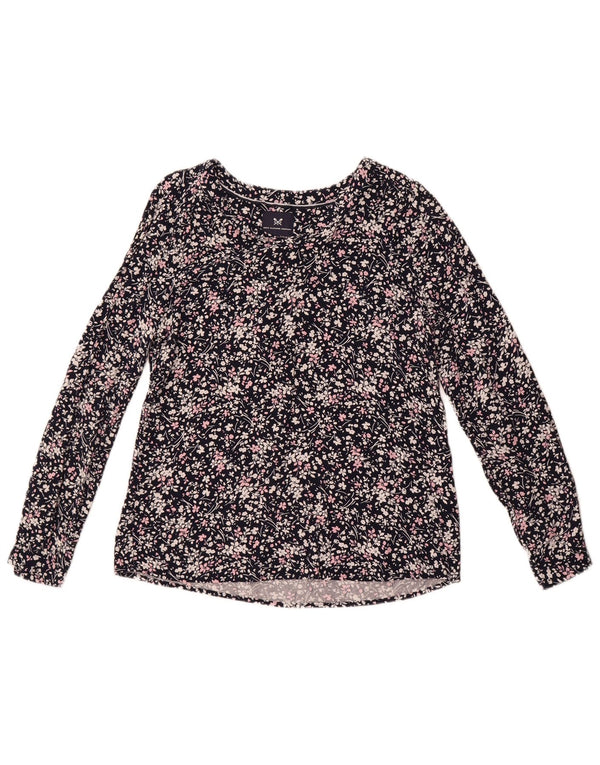 Crew Clothing Langarm-Blusenoberteil für Damen UK 12 Mittel Marineblau mit Blumenmuster