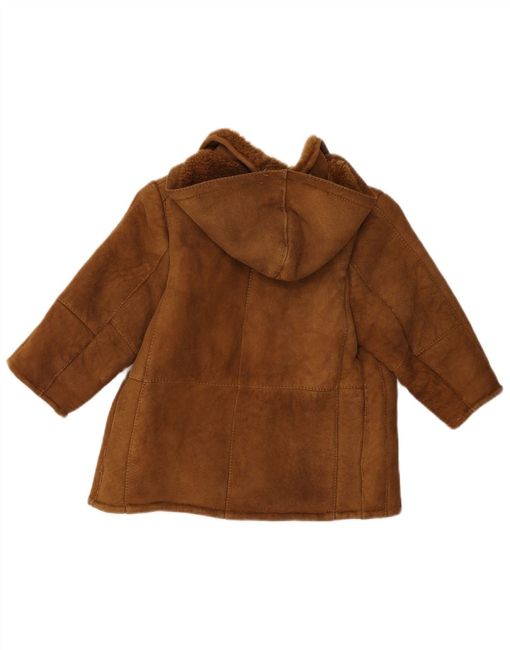 Vintage Mädchen-Jacke aus Lammfell mit Kapuze, 7–8 Jahre, Braun