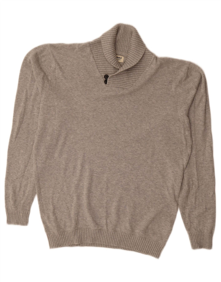JACK & JONES Herren-Pullover mit Schalkragen, groß, graue Baumwolle