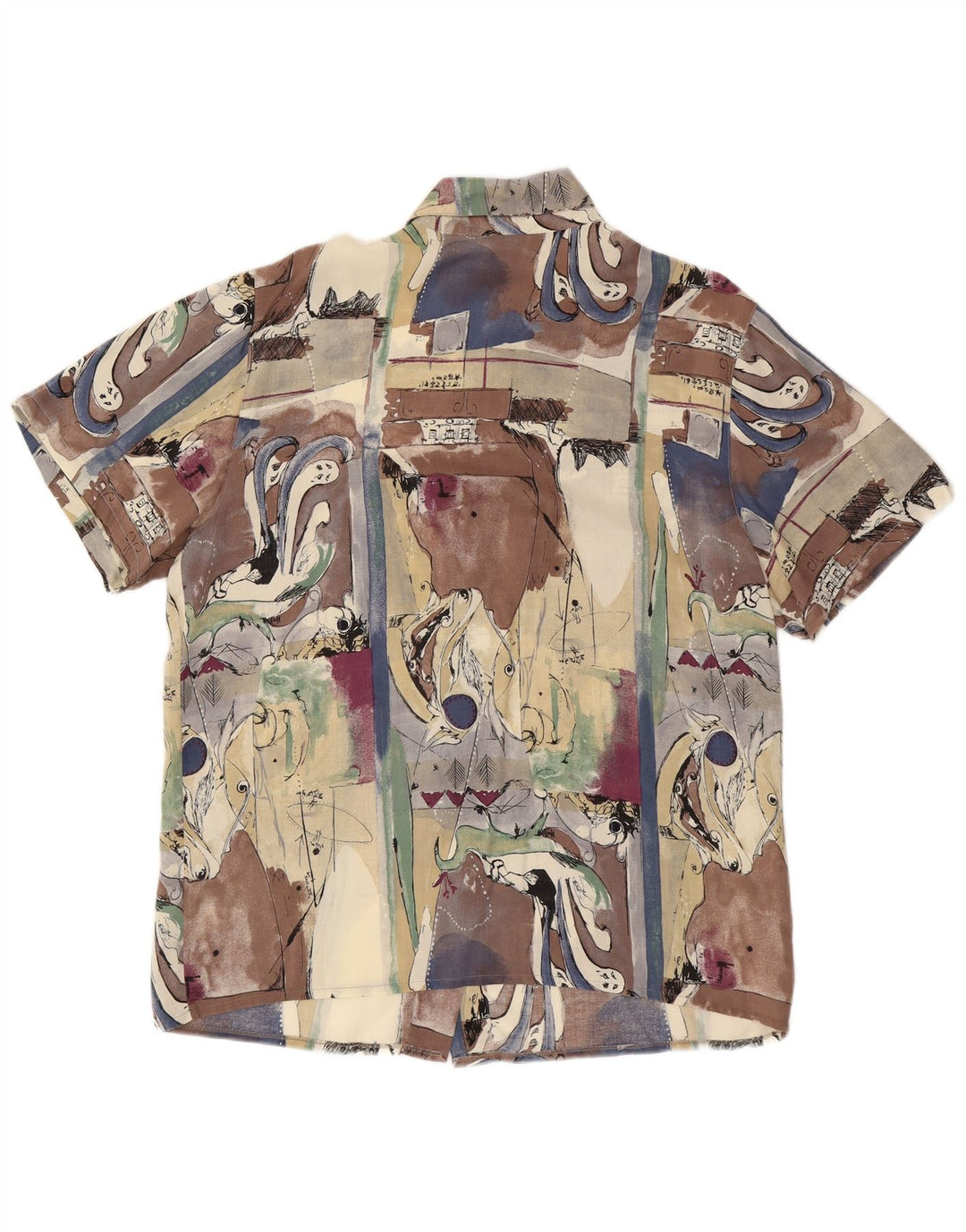 Vintage Damen Kurzarmshirt mit abstraktem Muster, groß, mehrfarbig
