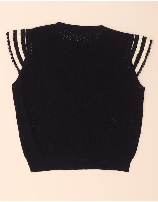 Zara Damen Crop Knit Bluse Top UK 12 Mittel Marineblau gestreift