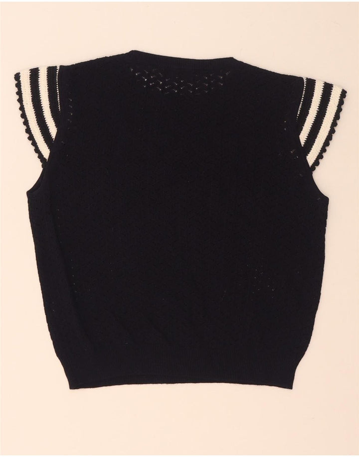 Zara Damen Crop Knit Bluse Top UK 12 Mittel Marineblau gestreift