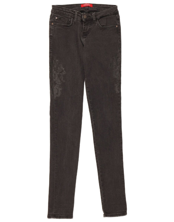 Guess Damen Skinny Jeans W24 L31 Schwarz geblümte Baumwolle