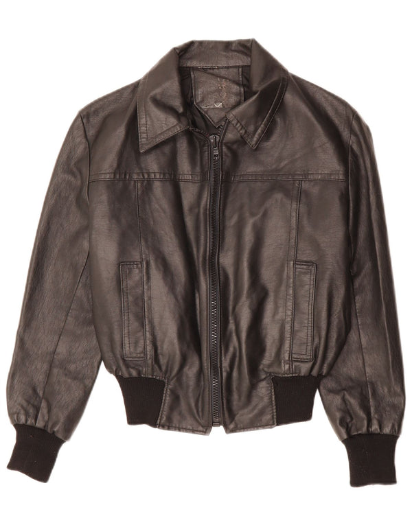 VINTAGE Damen Lederjacke UK 12 Medium Schwarz