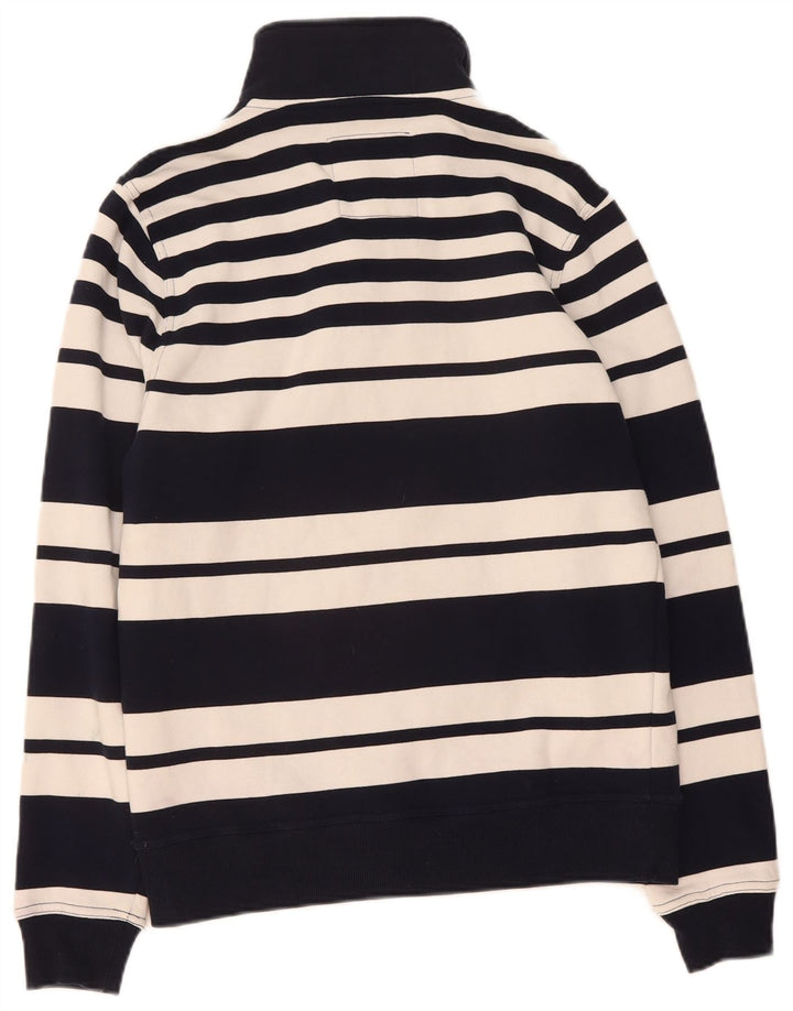 CREW CLOTHING Mens Zip Neck Sweatshirt Jumper Medium Navy Blue Striped
