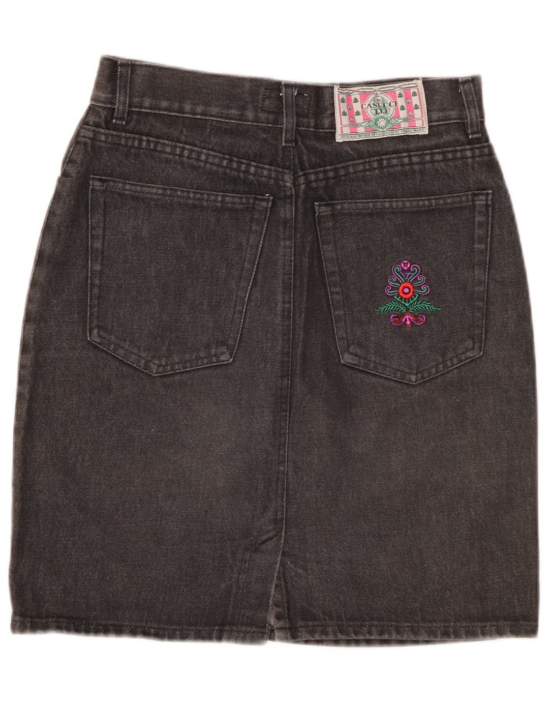 CASUCCI Damen-Jeansrock mit hoher Taille, Größe 44, mittelgroß, W26, grau geblümte Baumwolle