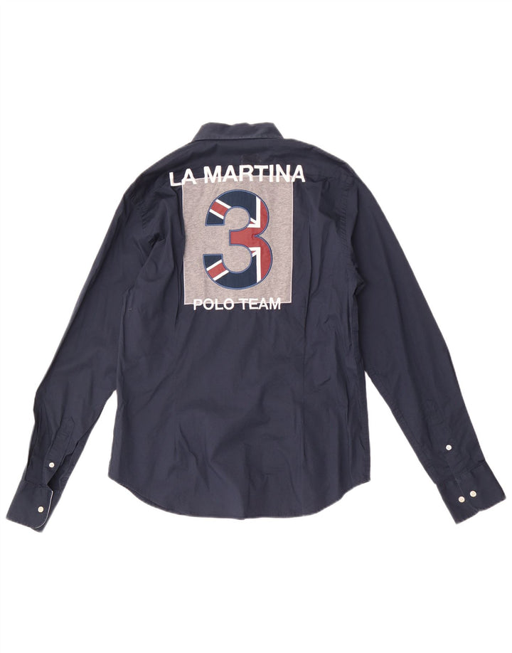 La Martina Herren-Grafikhemd, klein, marineblau, Baumwolle