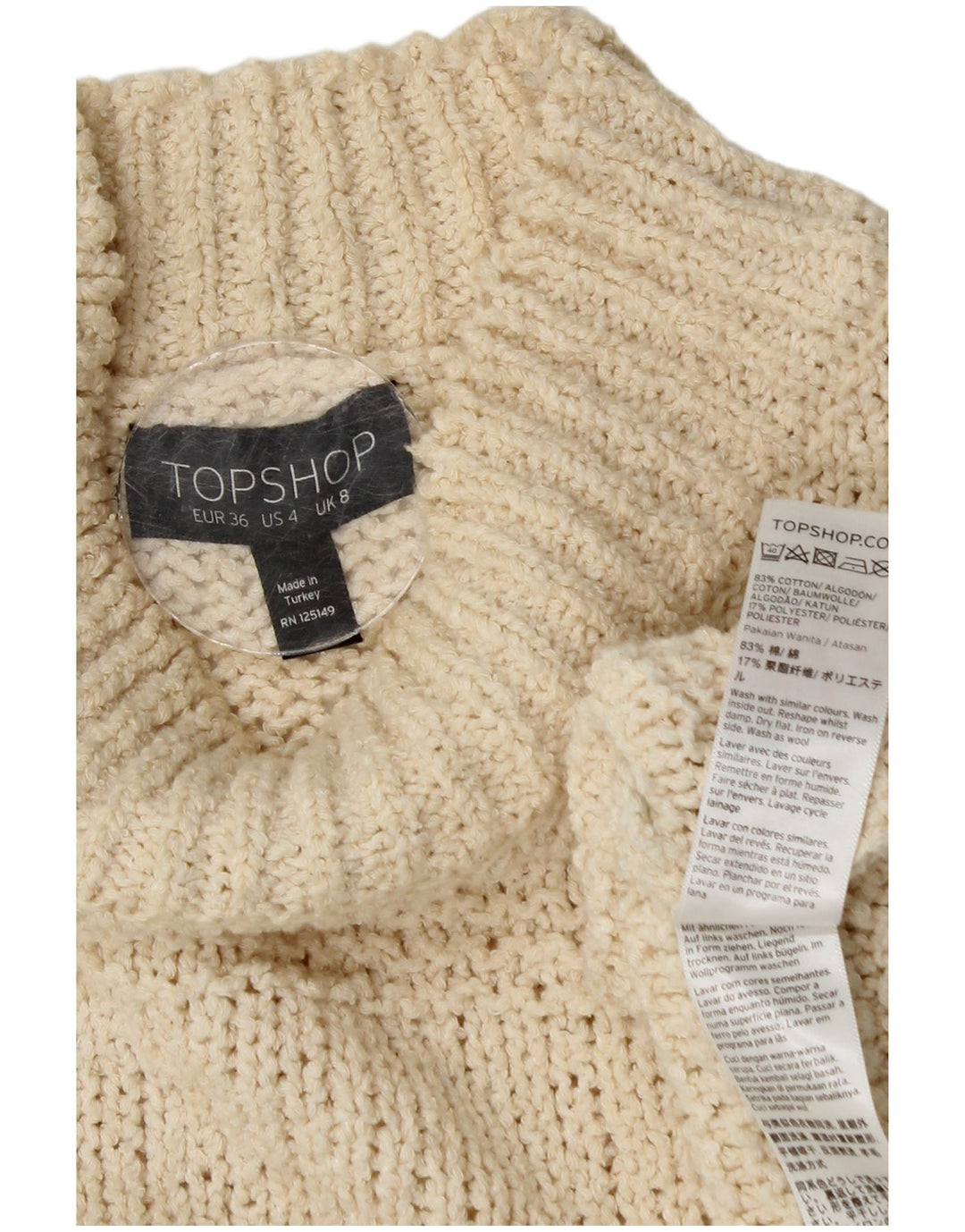 Topshop Damen-Pullover mit Rollkragen, übergroß, Gr. 8, gebrochenes Weiß