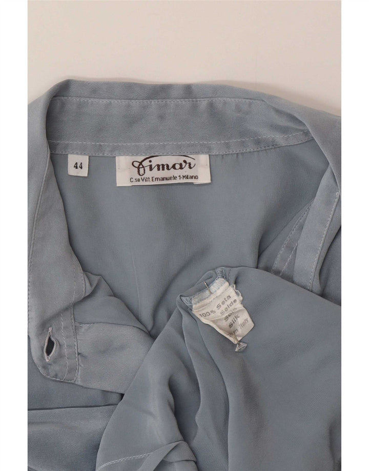 Vintage Damen Crop Shirt Bluse IT 44 Mittelblaue Seide