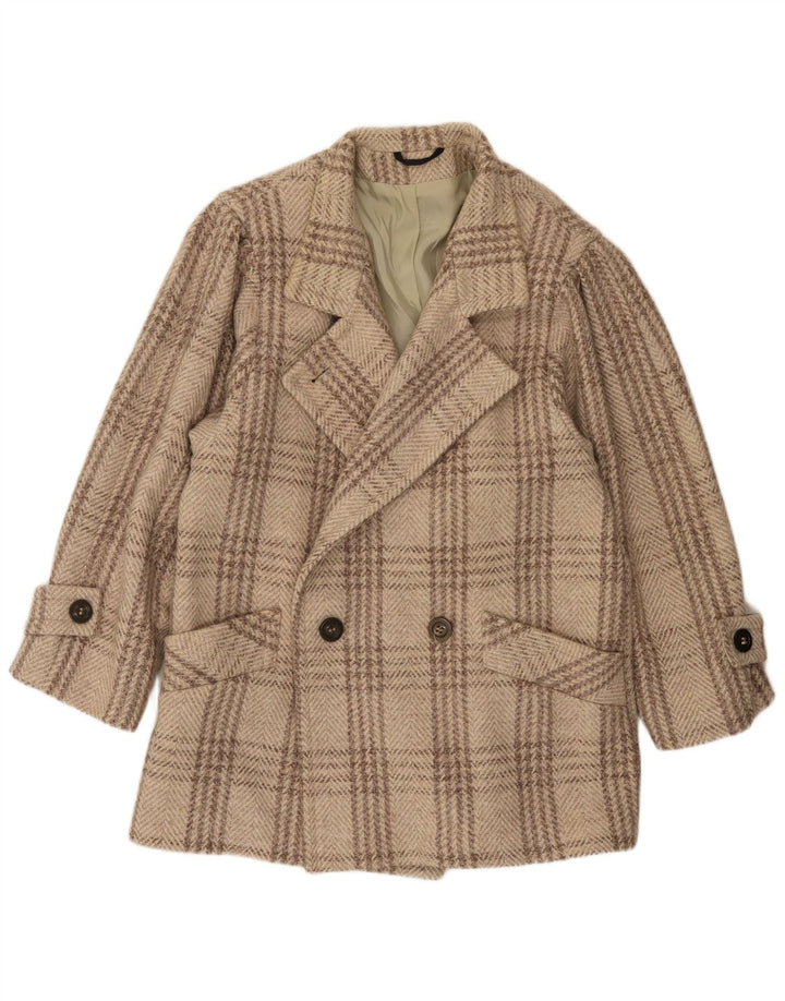 C&A Herren-Blazer, zweireihig, Gr. 38, mittelbeige, Hahnentrittmuster, Wolle