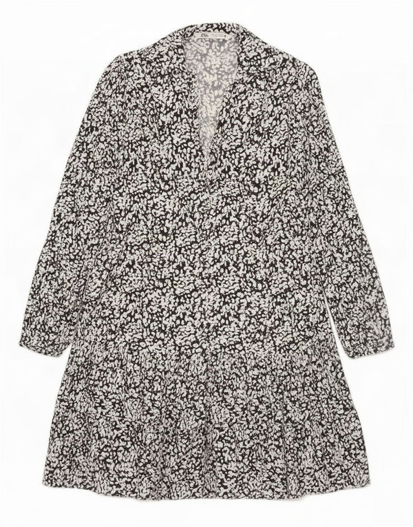 Langärmliges, gestuftes Damenkleid von Zara, Gr. 44, Mittelschwarz gefleckte Viskose
